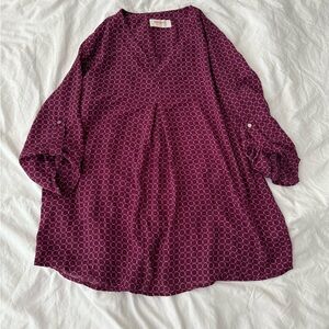 Renee C. Burgundy Patterned Blouse